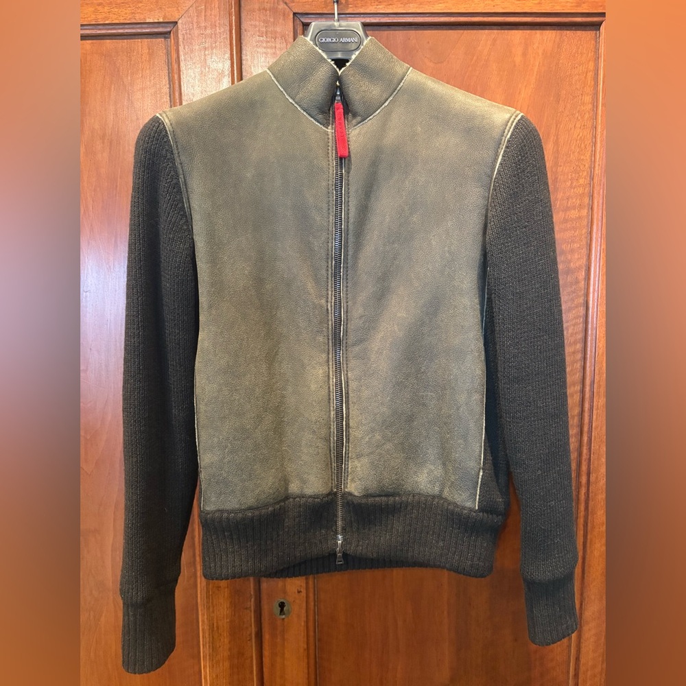 Prada Bomber Jacket Leather And Wool Shearling Trim Size 48 Made In Italy Medium